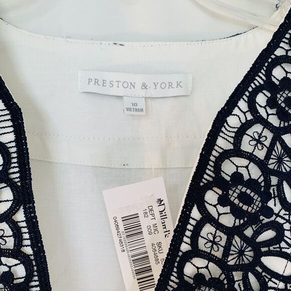 Preston & York Tunic Women 10 White Navy  Linen Embroidery Beach Vacation NWT - Picture 3 of 8